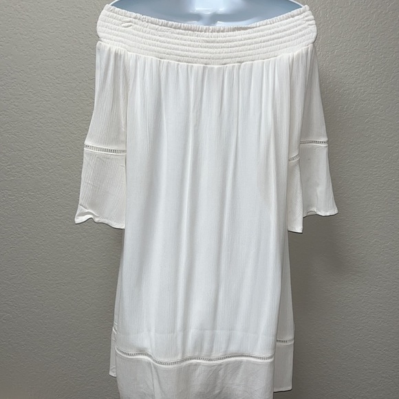 BOHO Off The Shoulder 3/4 Bell Sleeve Lined Dress - Picture 4 of 8